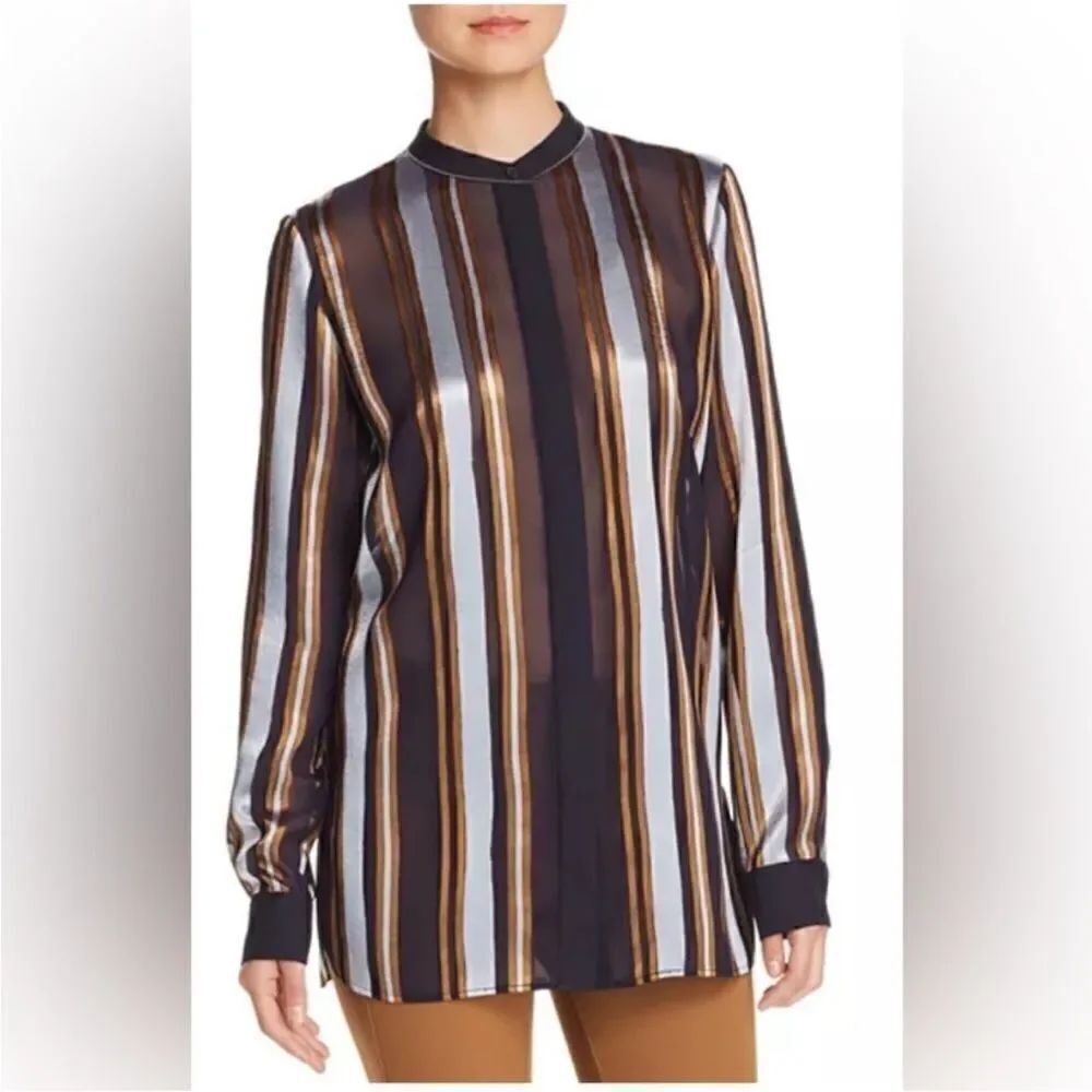 NWT Lafayette 148 New York Multicolor Striped Blouse, M